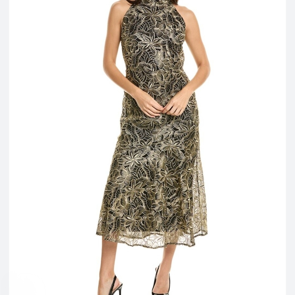 Sam Edelman Metallic Floral Lace Midi Dress - Picture 2 of 4
